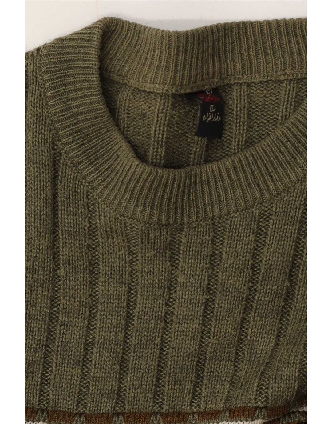Vintage Herren Pullover mit Rundhalsausschnitt, Mittelgrün, Fair Isle