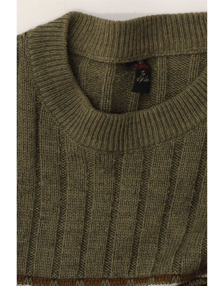 Vintage Herren Pullover mit Rundhalsausschnitt, Mittelgrün, Fair Isle
