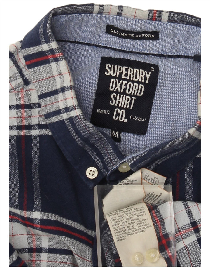 Superdry Herren-Kurzarm-Flanellhemd aus mittelblauer, karierter Baumwolle