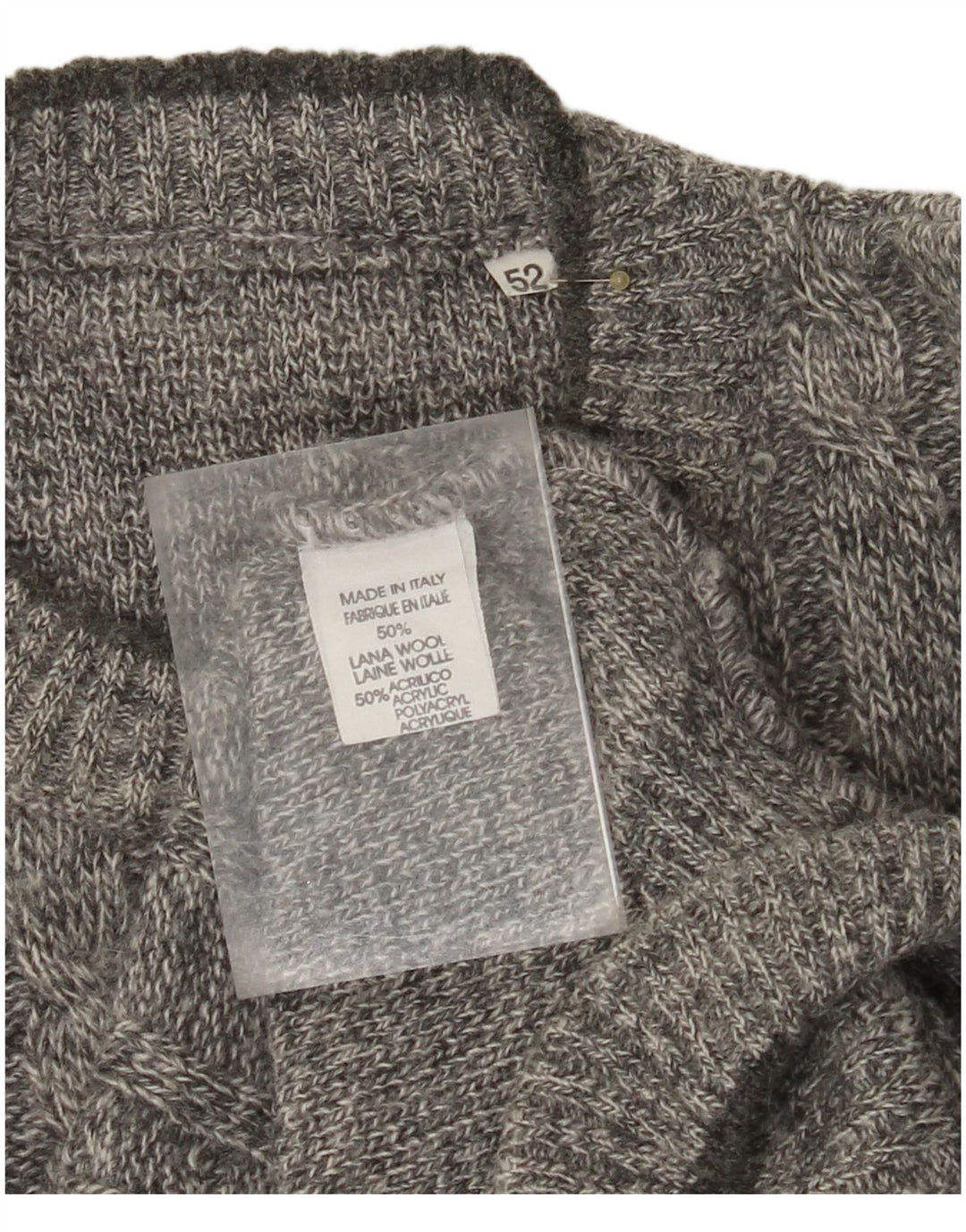 VINTAGE Mens Crew Neck Jumper Sweater IT 52 Large Grey Argyle/Diamond Wool