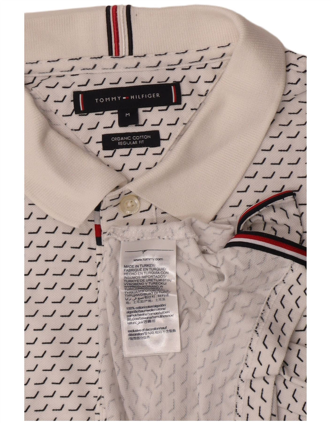 Tommy Hilfiger Herren-Poloshirt mit normaler Passform, mittelweiße geometrische Baumwolle