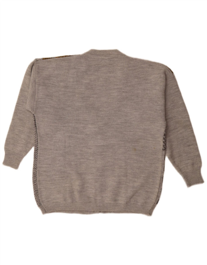 Vintage Damen Cardigan Pullover UK 18 XL Grau Patchwork