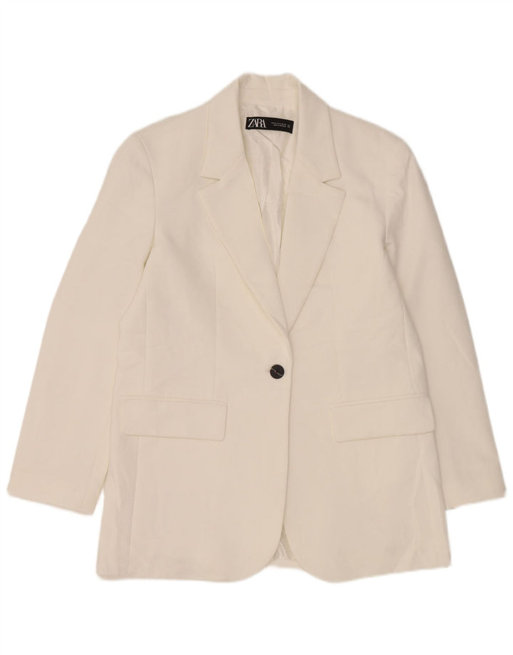 Zara Damen 1-Knopf-Blazerjacke UK 14 Mittelweißes Polyester