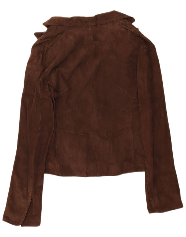 Latramoda Damen-Blazer aus Wildleder mit 1 Knopf, IT 46, großes braunes Leder
