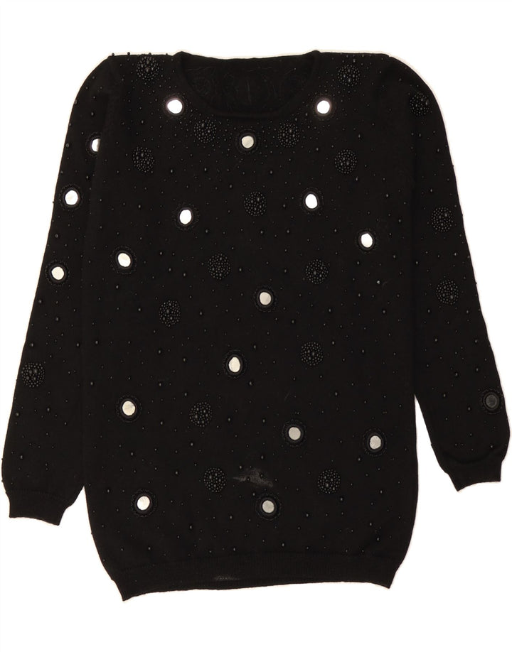 VINTAGE Womens Crew Neck Jumper Sweater EU 38 Medium Black Wool Vintage Vintage and Second-Hand Vintage from Messina Hembry 