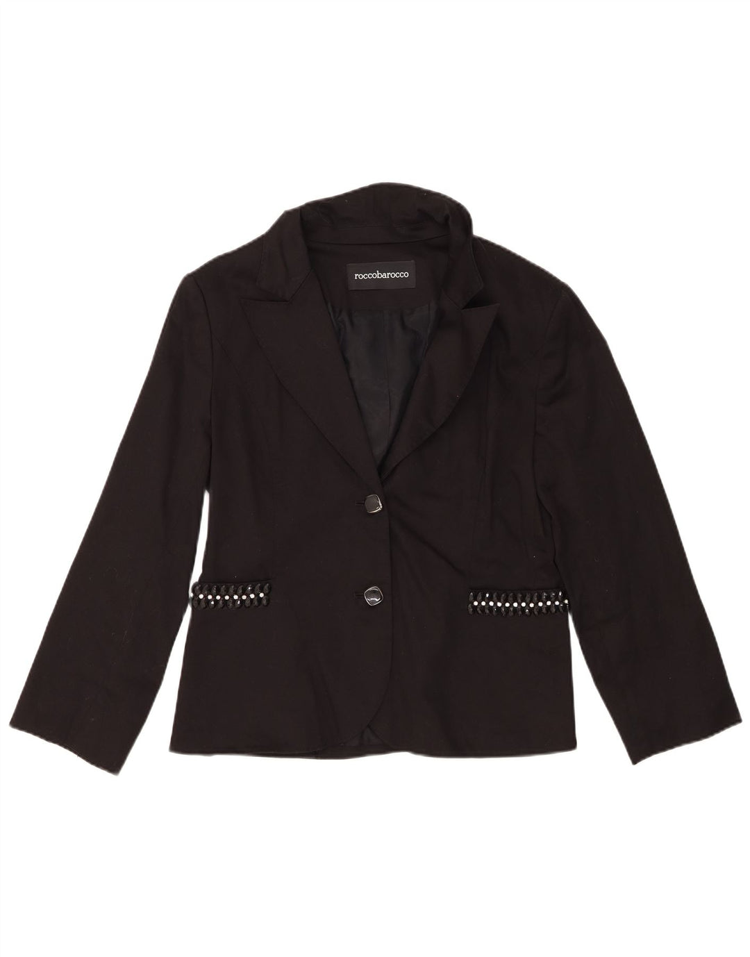 Roccobarocco Damen 2-Knopf-Blazerjacke IT 50 XL Schwarz Baumwolle