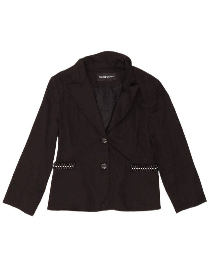Roccobarocco Damen 2-Knopf-Blazerjacke IT 50 XL Schwarz Baumwolle