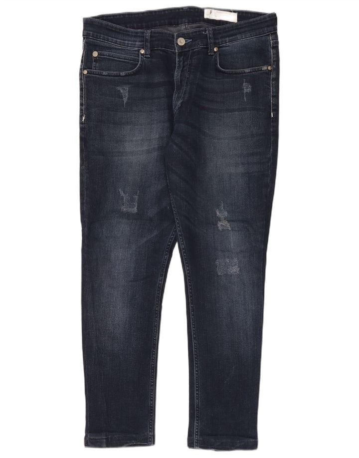 French Connection Herren Distressed Slim Jeans W36 L28 Marineblaue Baumwolle