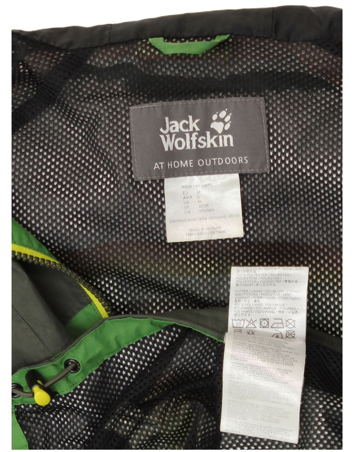 JACK WOLFSKIN Mens Hooded Rain Jacket UK 36/38 Medium Green Colourblock
