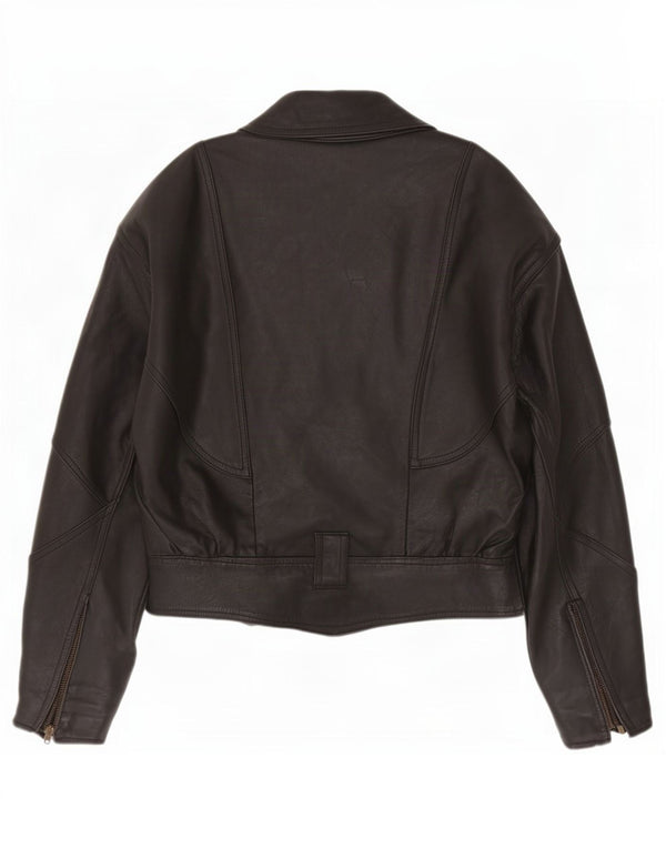 Vintage Damen Übergroße Leder-Racer-Jacke UK 8 Small Schwarz