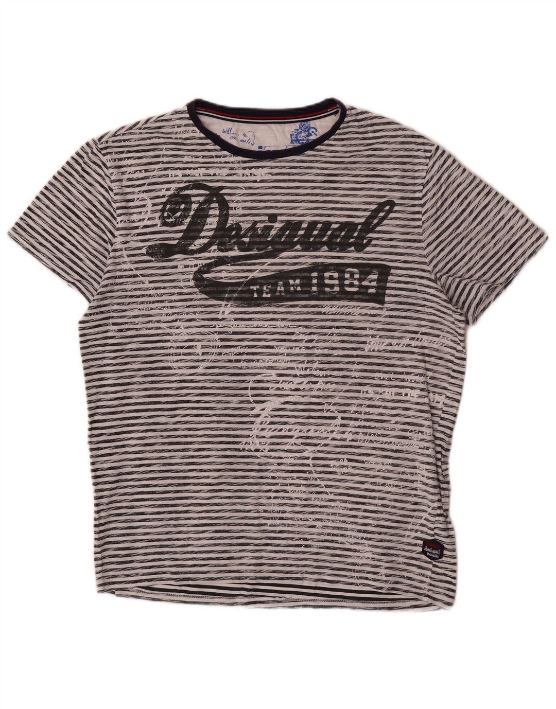 Desigual Herren Grafik-T-Shirt-Oberteil, groß, grau gestreift