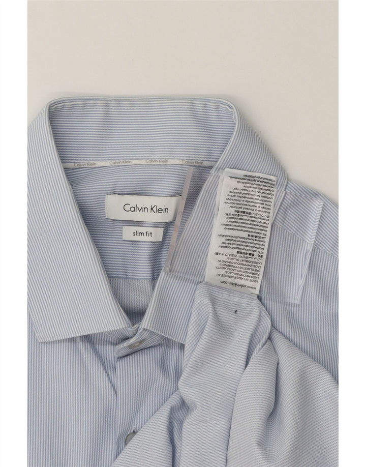 CALVIN KLEIN Mens Slim Fit Shirt Size 41 Medium Blue Striped Cotton Vintage Calvin Klein and Second-Hand Calvin Klein from Messina Hembry 