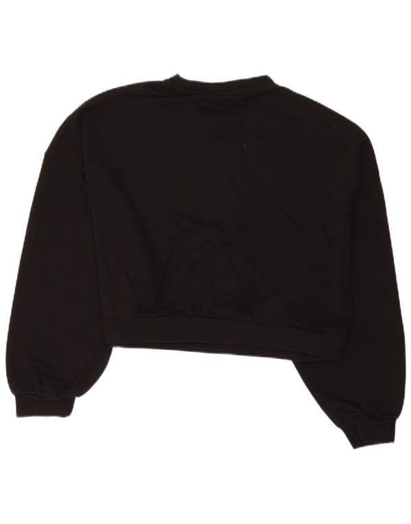 Ellesse Womens Crop Graphic Oversized Sweatshirt Pullover UK 14 Medium Schwarz