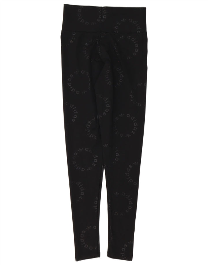 Adidas Damen Graphic Leggings UK 10 Small Schwarz Polyester