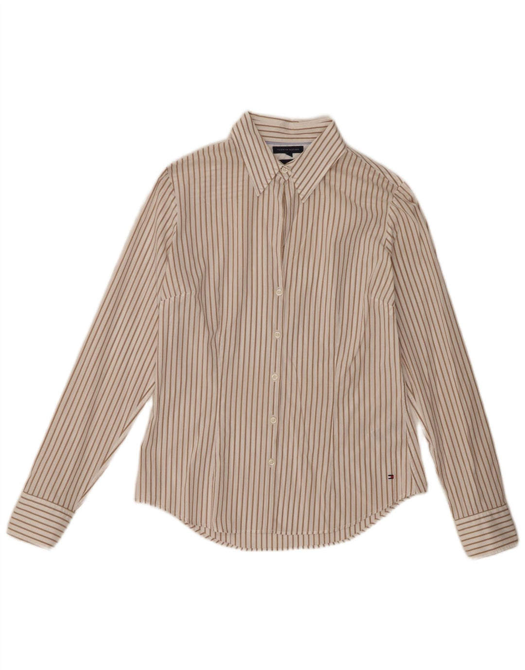 Tommy Hilfiger Stretch-Hemd für Damen, US 8, mittelbeige, gestreift, Baumwolle
