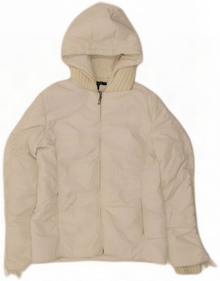 Zara Wattierte Damenjacke mit Kapuze, UK 14, mittelweißes Polyester