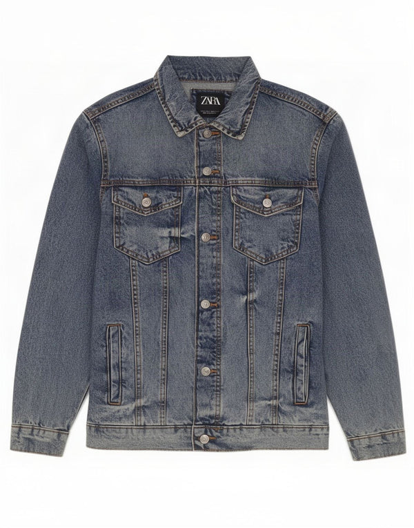 Zara Herren Jeansjacke UK 36 Small Blaue Baumwolle