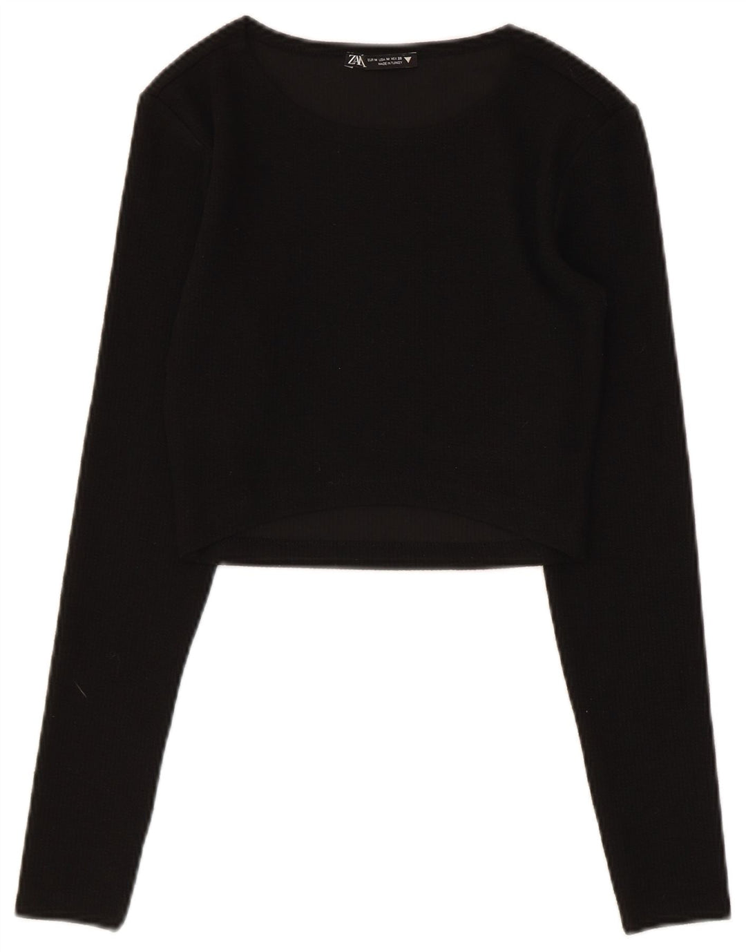 ZARA Womens Crop Top Long Sleeve UK 12 Medium Black
