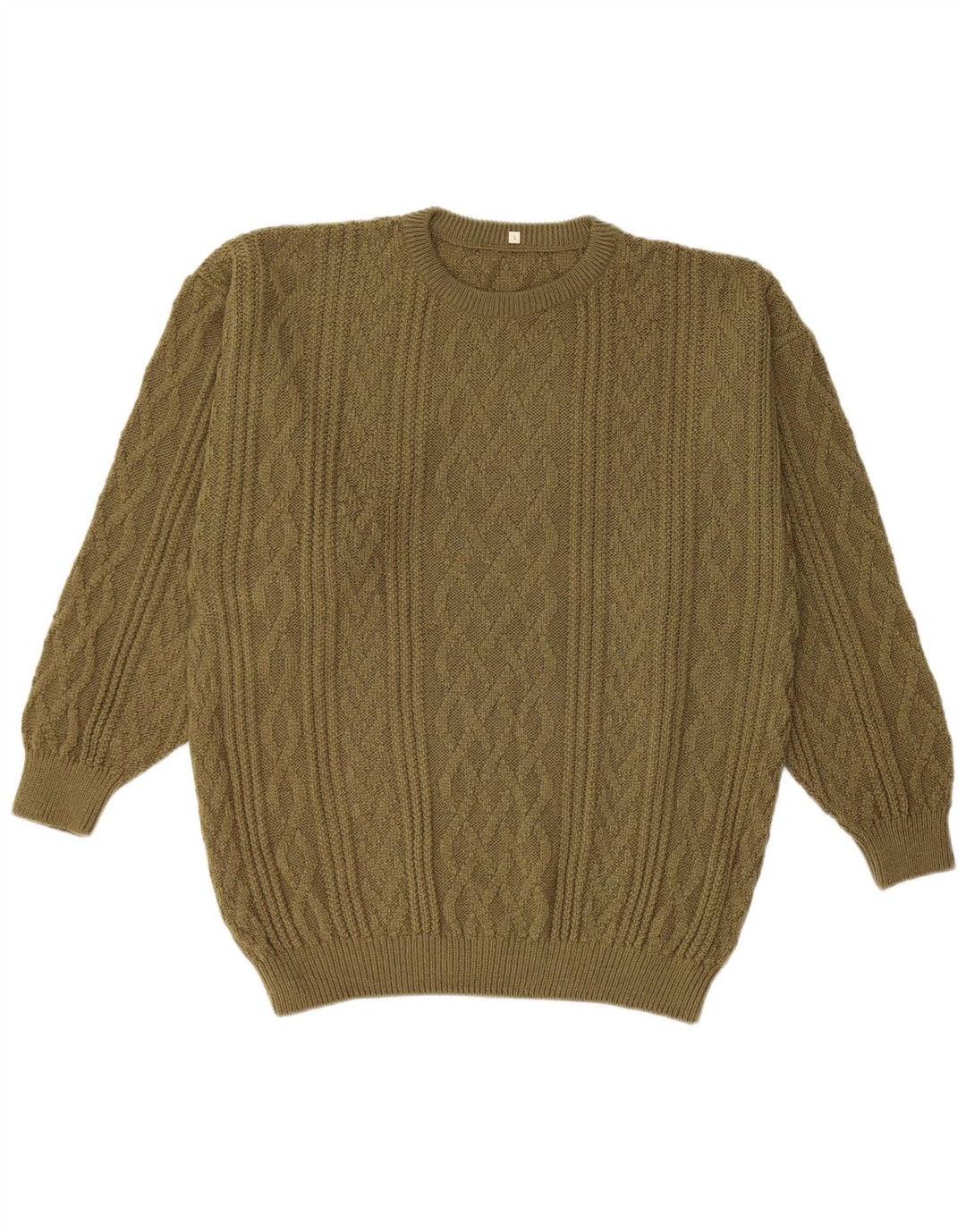 Vintage Herren Pullover mit Rundhalsausschnitt, groß, Khaki, Acryl