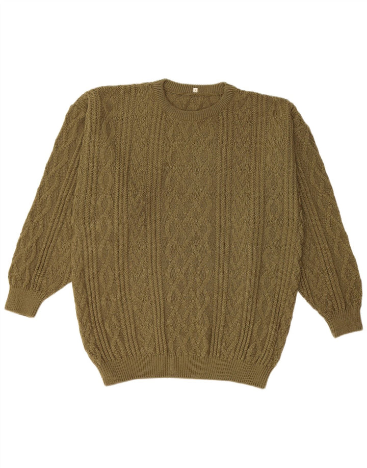 Vintage Herren Pullover mit Rundhalsausschnitt, groß, Khaki, Acryl