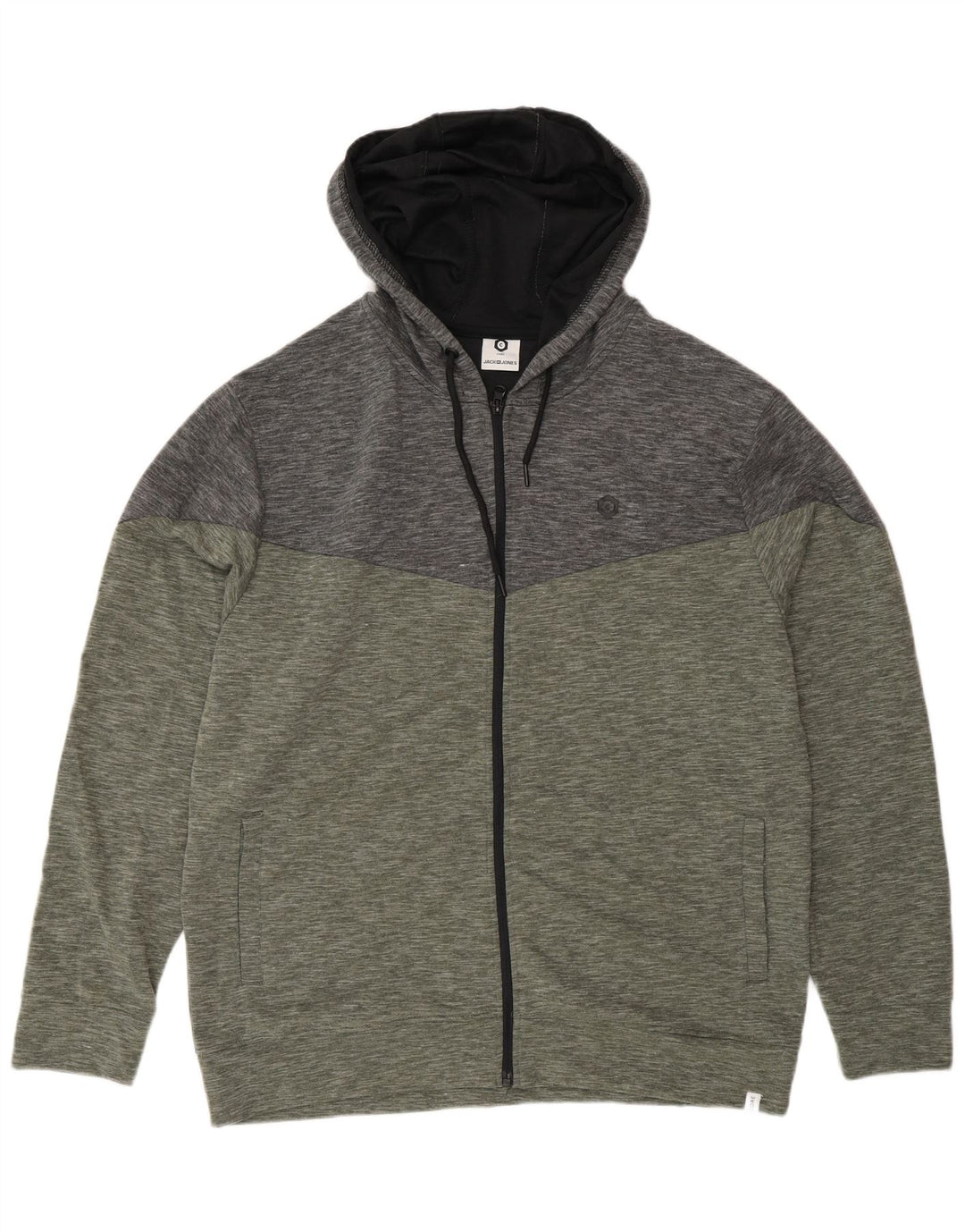Jack & Jones Herren-Kapuzenpullover mit Reißverschluss, 2XL, grünes Farbblock-Polyester
