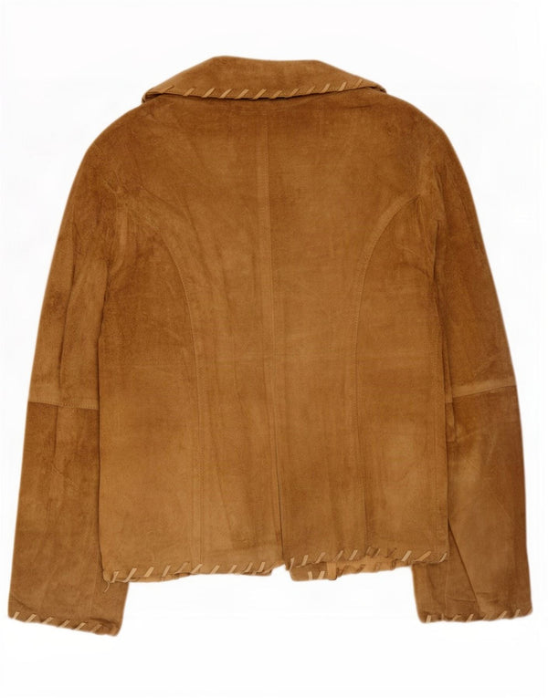 Vintage Damen 2-Knopf-Wildleder-Blazerjacke UK 14 Large Beige