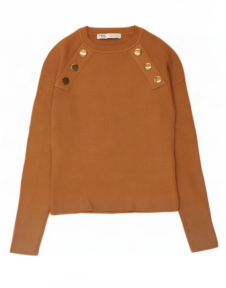 Zara Damen Crop Top Langarm UK 12 Mittelbraun