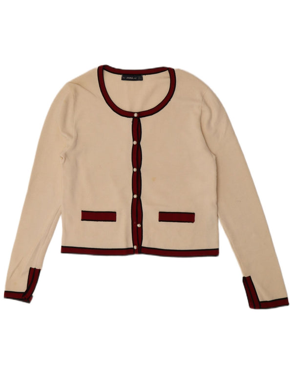 Zara Damen Crop Cardigan Pullover UK 12 Medium Off White