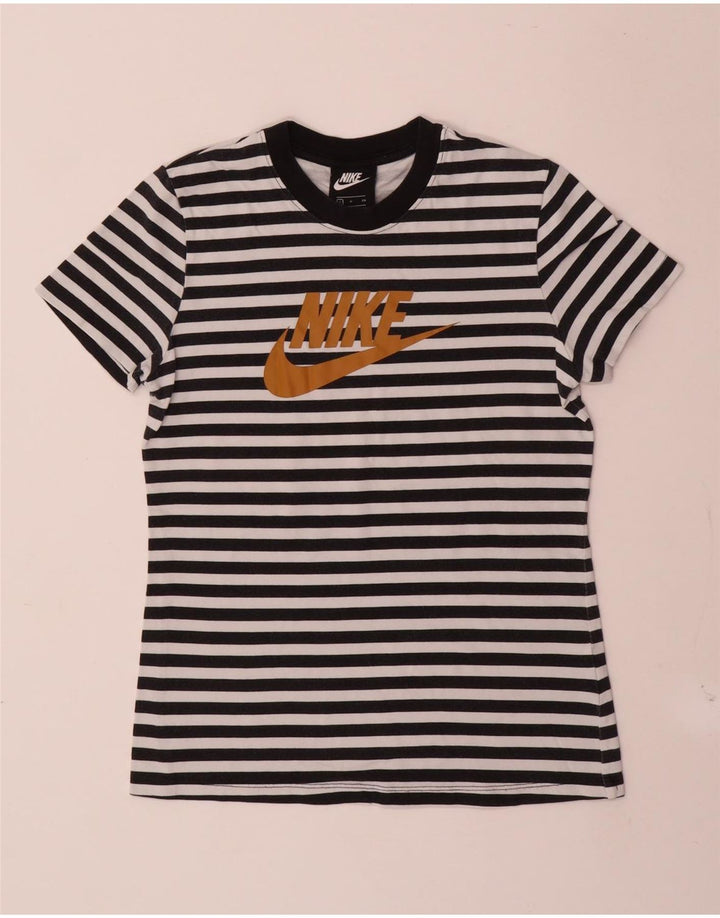 NIKE Damen Grafik-T-Shirt Top UK 10 Small Schwarz gestreift Baumwolle
