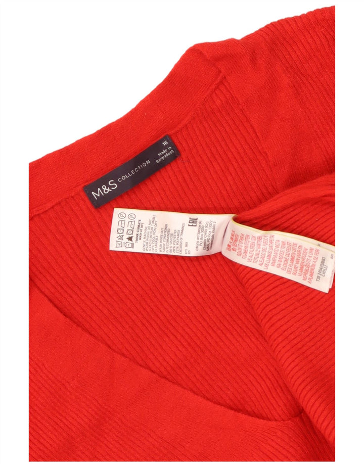 MARKS & SPENCER Damen-Pullover mit V-Ausschnitt, UK 16, Größe L, rote Viskose