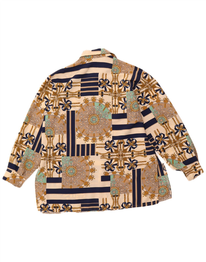 Vintage Damen abstraktes Muster übergroße Hemdbluse UK 10 Small Beige