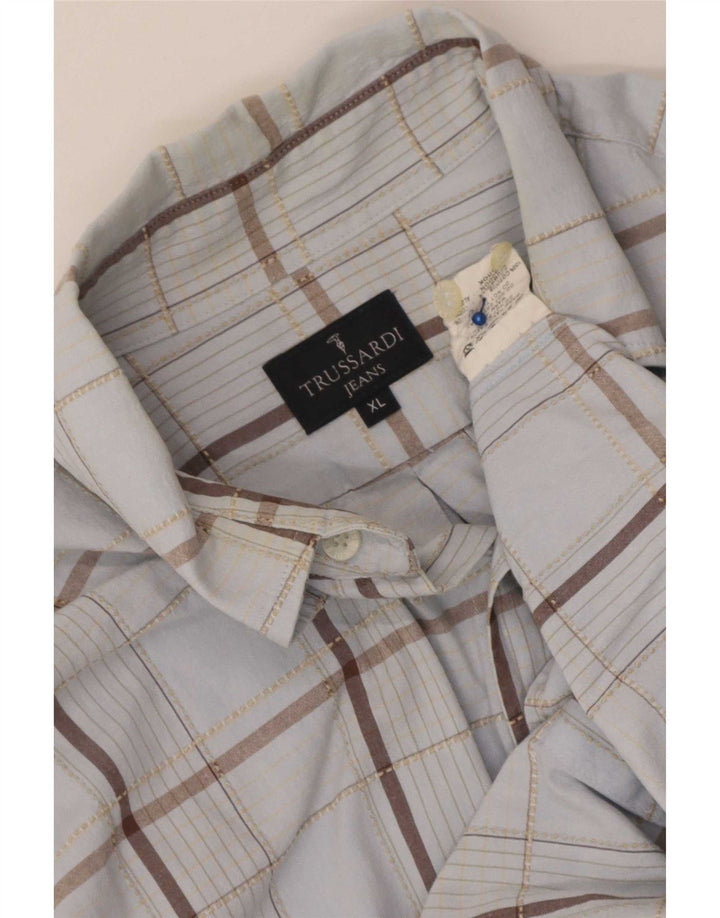 Trussardi Jeans Herrenhemd XL, blau kariert, Baumwolle