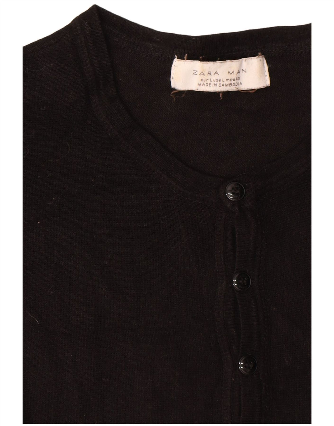 Zara Herren-Pullover, kurzärmelig, Knopfkragen, Größe L, Schwarz