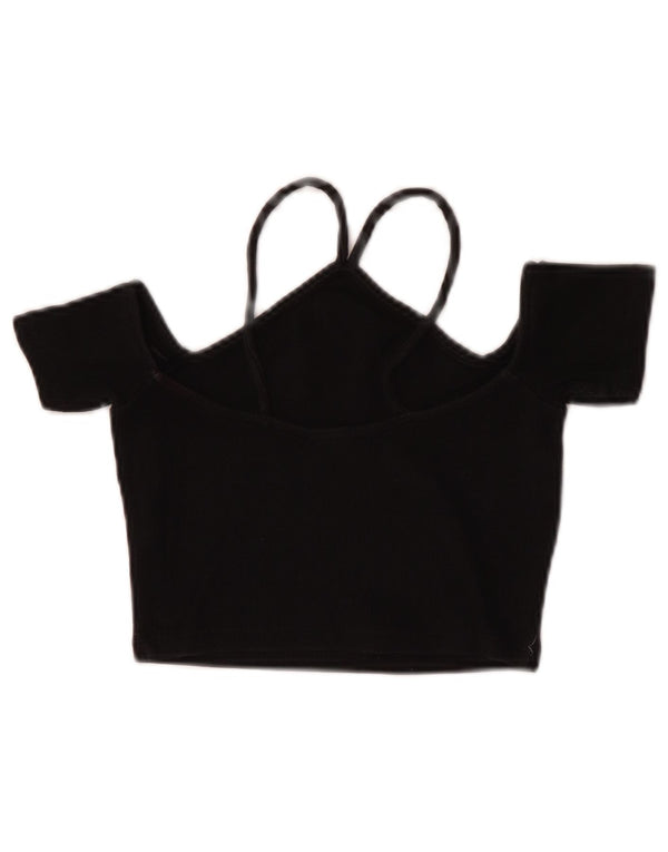 Zara Damen Crop Off Shoulder Top UK 8 Small Schwarze Baumwolle