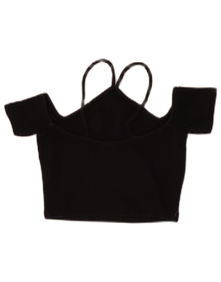 Zara Damen Crop Off Shoulder Top UK 8 Small Schwarze Baumwolle
