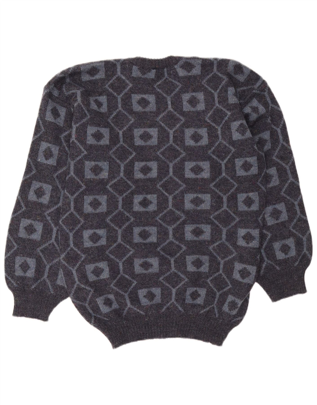 Vintage Herren Pullover mit Rundhalsausschnitt, Mittelgrau, geometrisches Acryl