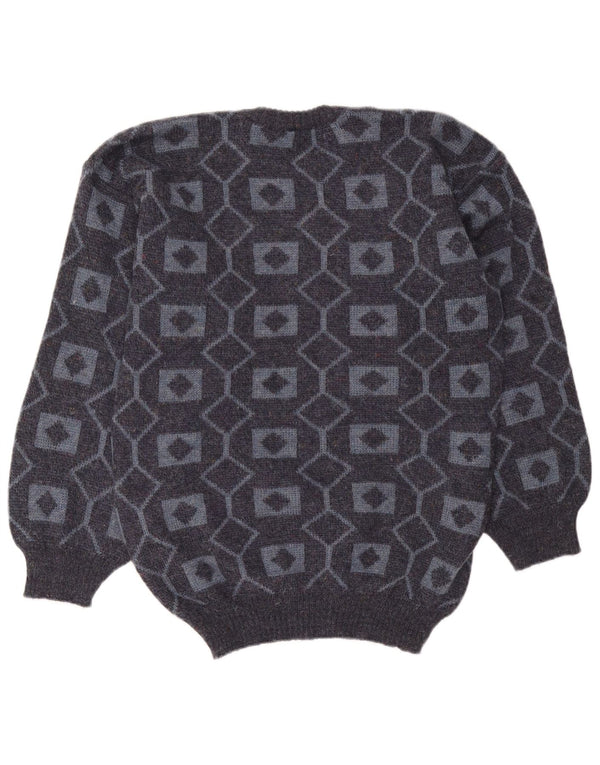 Vintage Herren Pullover mit Rundhalsausschnitt, Mittelgrau, geometrisches Acryl