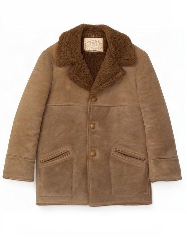 Vintage Herren Shearling Jacke UK 40 Großes Beige Leder