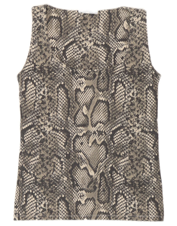 Zara Damen-Trägershirt UK 12 Mittelgraues Polyamid mit Animal-Print