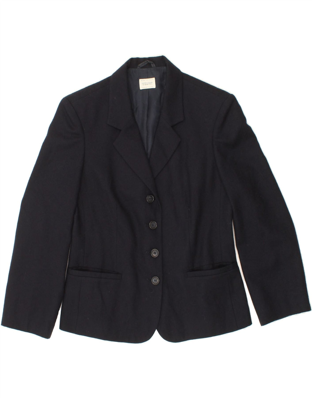 BENETTON Womens 4 Button Blazer Jacket IT 40 Small Navy Blue Wool Vintage Benetton and Second-Hand Benetton from Messina Hembry 