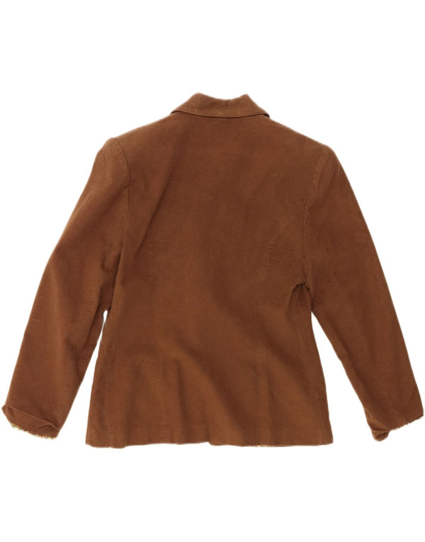 Vintage Womens 2 Button Blazer Jacket UK 10 Small Brown Cotton