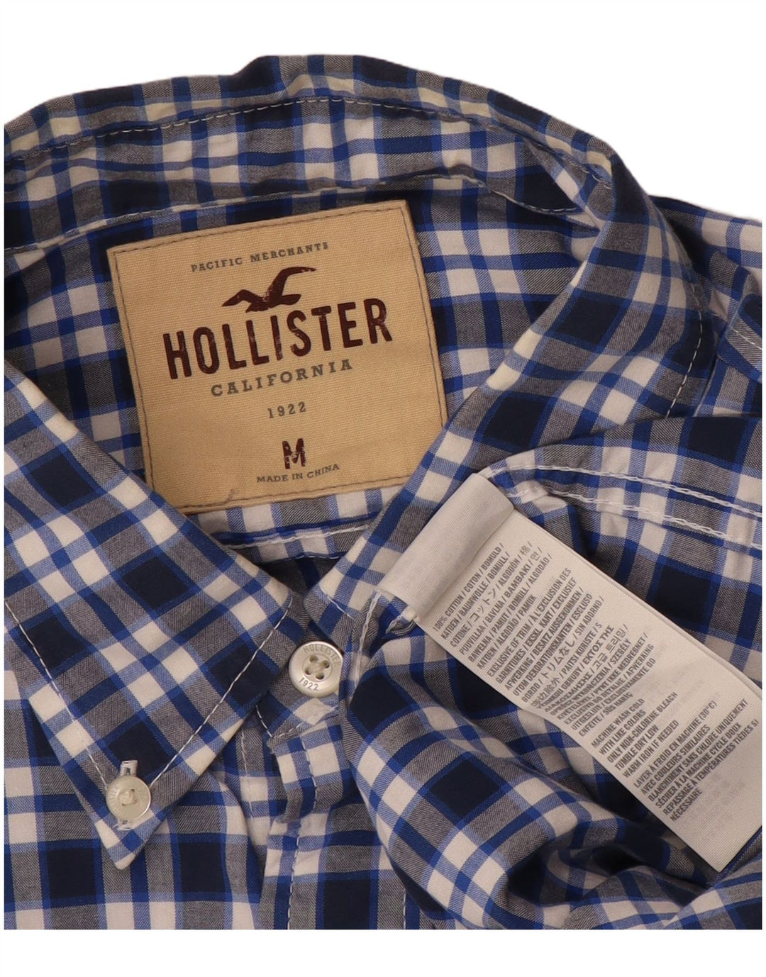Hollister Herrenhemd aus Baumwolle, mittelgroß, marineblau, kariert