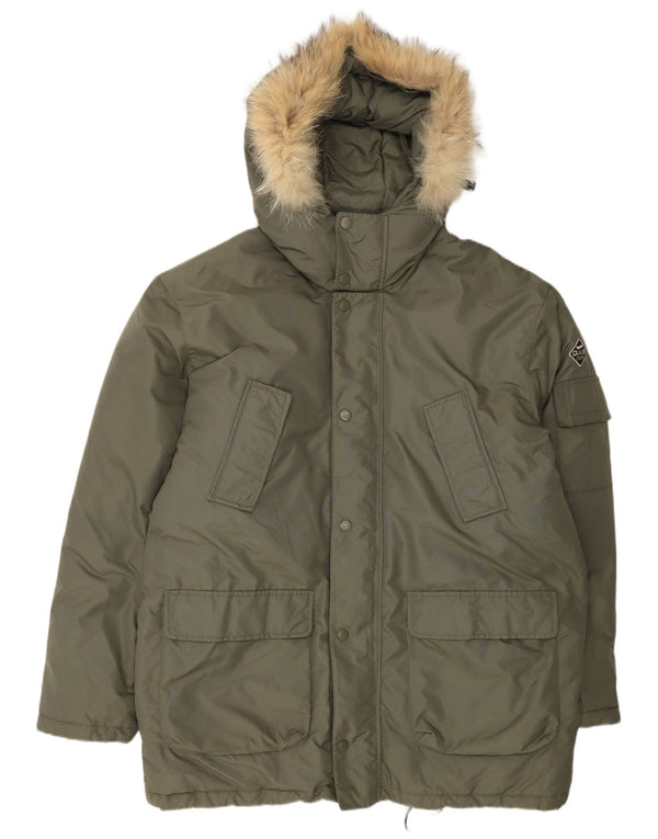 Gas gepolsterter Herrenmantel mit Kapuze, UK 44 2XL Khaki