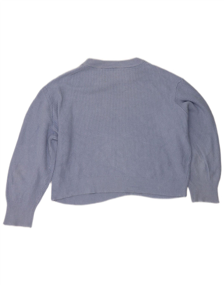 MARKS & SPENCER Damen Crop Pullover mit Rundhalsausschnitt, UK 14, Mittelblau