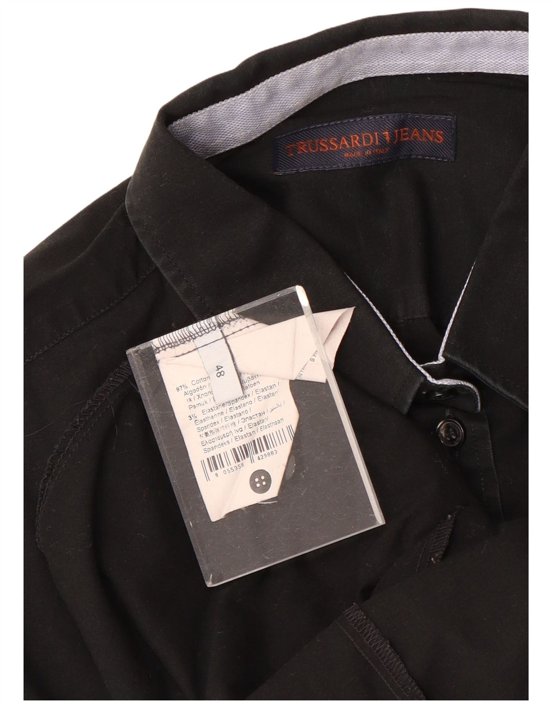 Trussardi Jeans Damen Hemd IT 48 XL Schwarz Baumwolle