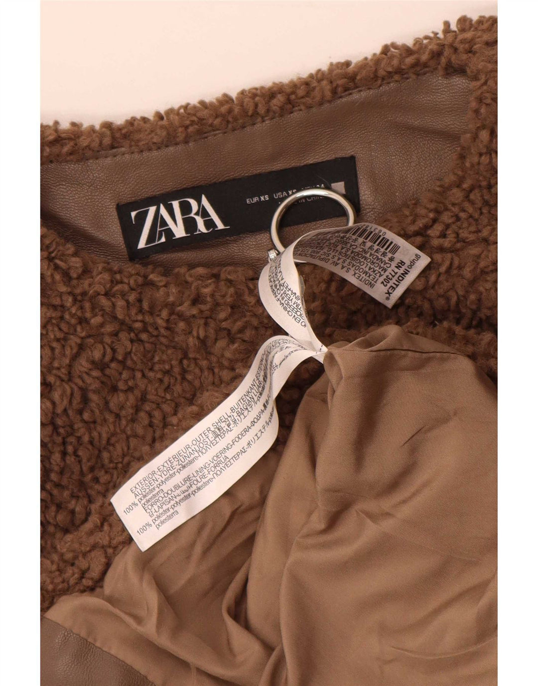 Zara Damen-Teddybär-Übergröße-Fleecejacke, UK 6, XS, braun, Polyester
