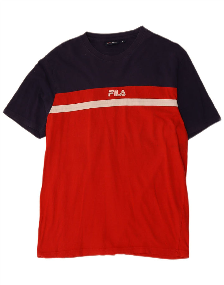 Fila Herren Grafik-T-Shirt-Oberteil aus mittelroter Colourblock-Baumwolle