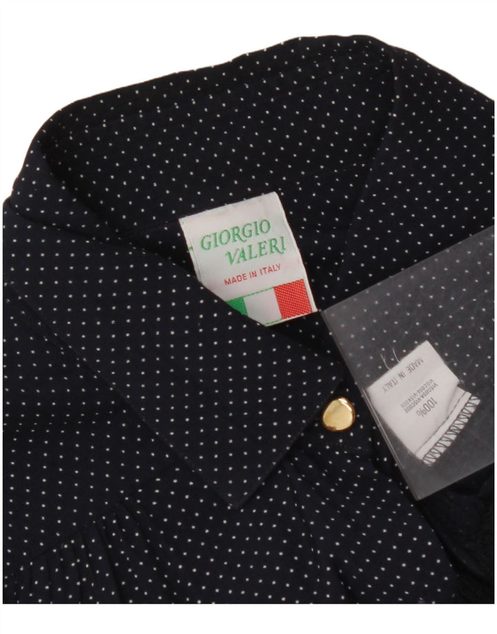 VINTAGE Damen Hemdbluse UK 16 Große marineblau gefleckte Viskose