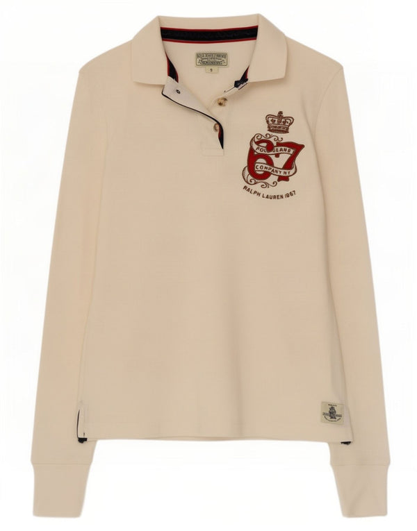 Polo Ralph Lauren Damen Grafik-Langarm-Poloshirt UK 10 Small Weiß
