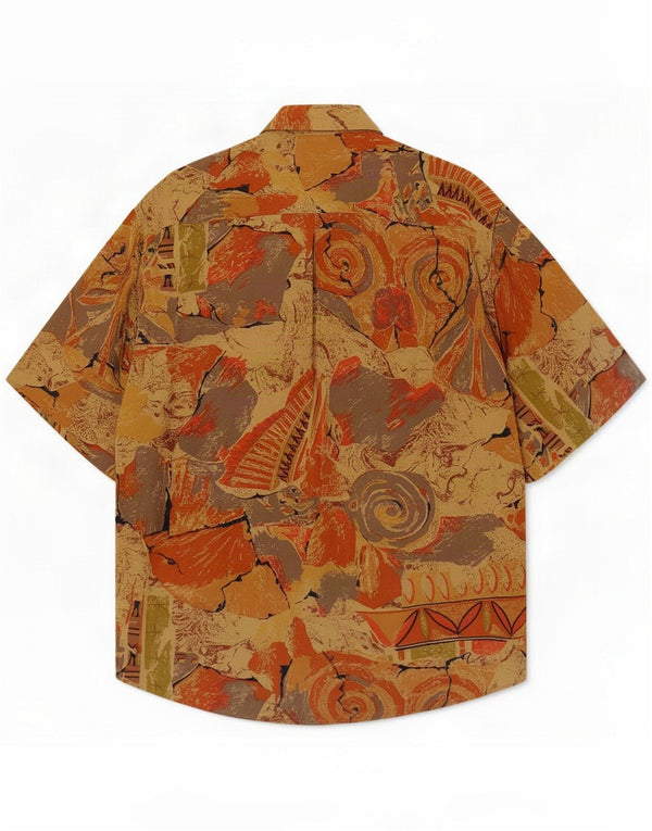 BOOGIE Mens Abstract Pattern Short Sleeve Shirt Large Brown Viscose